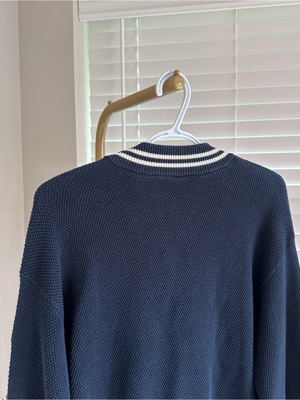 ALO Yoga Navy Sweater Jacket with White Striped Trim - Picture 6 of 7